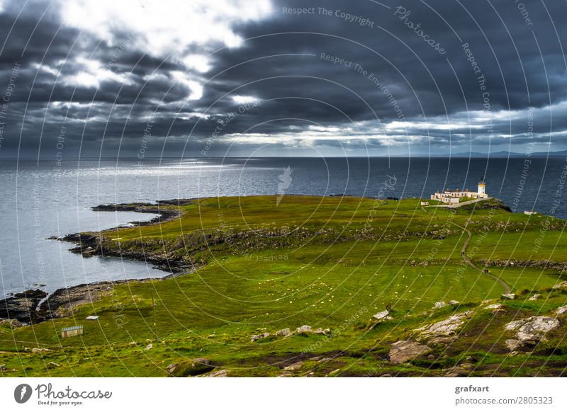 Leuchtturm am Neist Point auf der Isle of Skye in Schottland Abenteuer Atlantik Aussicht Gebäude Vergangenheit Großbritannien Halbinsel Hebriden Highlands