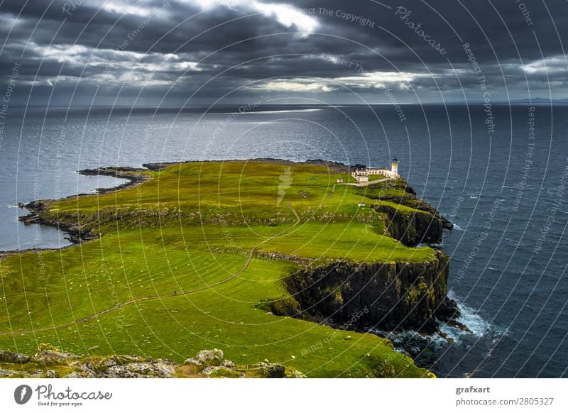 Leuchtturm am Neist Point auf der Isle of Skye in Schottland Abenteuer Atlantik Aussicht Gebäude Vergangenheit Großbritannien Halbinsel Hebriden Highlands