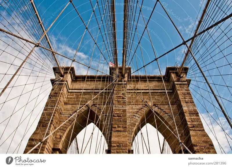 Welcome to Brooklyn Architektur Stadt Brücke Tor Sehenswürdigkeit Stein fahren Blick alt ästhetisch Bekanntheit historisch Brooklyn Bridge Manhattan Hängebrücke