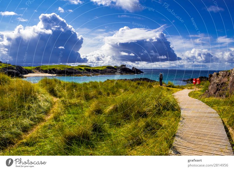 Sandstrand Clachtoll Beach bei Lochinver in Schottland Atlantik clachtoll beach Düne Stranddüne Erholung Großbritannien Himmel Klima Klimawandel Landschaft