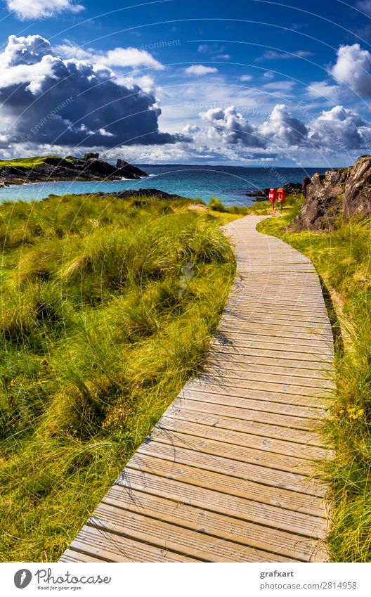 Sandstrand Clachtoll Beach bei Lochinver in Schottland Atlantik clachtoll beach Düne Stranddüne Einsamkeit Erholung Großbritannien Klima Klimawandel Klippe