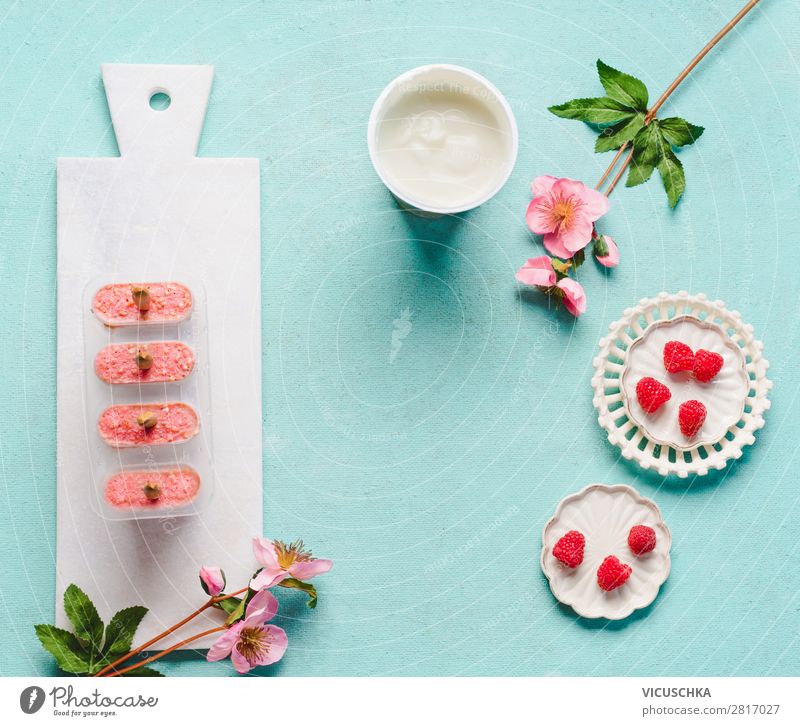 Himbeeren Joghurt-Eiscreme Lebensmittel Milcherzeugnisse Frucht Speiseeis Ernährung Stil Design Gesunde Ernährung Sommer Tisch Coolness rosa Hintergrundbild