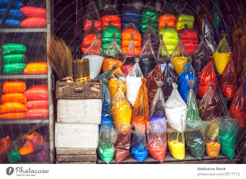 Beutel mit Pulverfarben, Hanoi, Vietnam Asien wetteifern Name Arabien arabisch Tasche blau Farbe mehrfarbig Färbung Kultur Dekoration & Verzierung Farbstoff