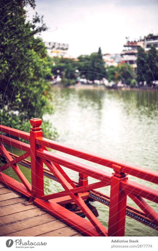 Rote Brücke im Hoan Kiem Lake, Ha Noi, Vietnam Architektur Buddhismus Vientiane Chinese Konstruktion Kultur Höhle Design Ziele Osten Wirtschaft Belichtung Hanoi