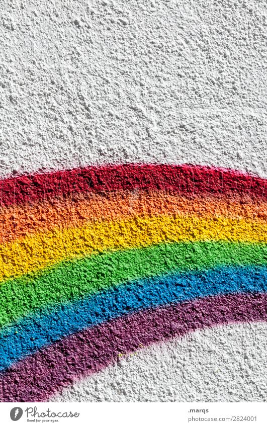 Regenbogen Mauer Wand spektral einfach mehrfarbig weiß Farbfoto Außenaufnahme Nahaufnahme Menschenleer Textfreiraum unten
