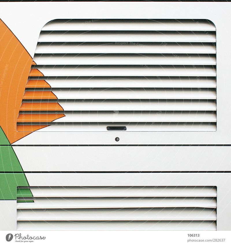 † Metall Linie grün orange Schlitz Klappe Lüftung parallel graphisch Verdeck Lüftungsschlitz Lager Grafische Darstellung Strukturen & Formen Farbe Farbfoto