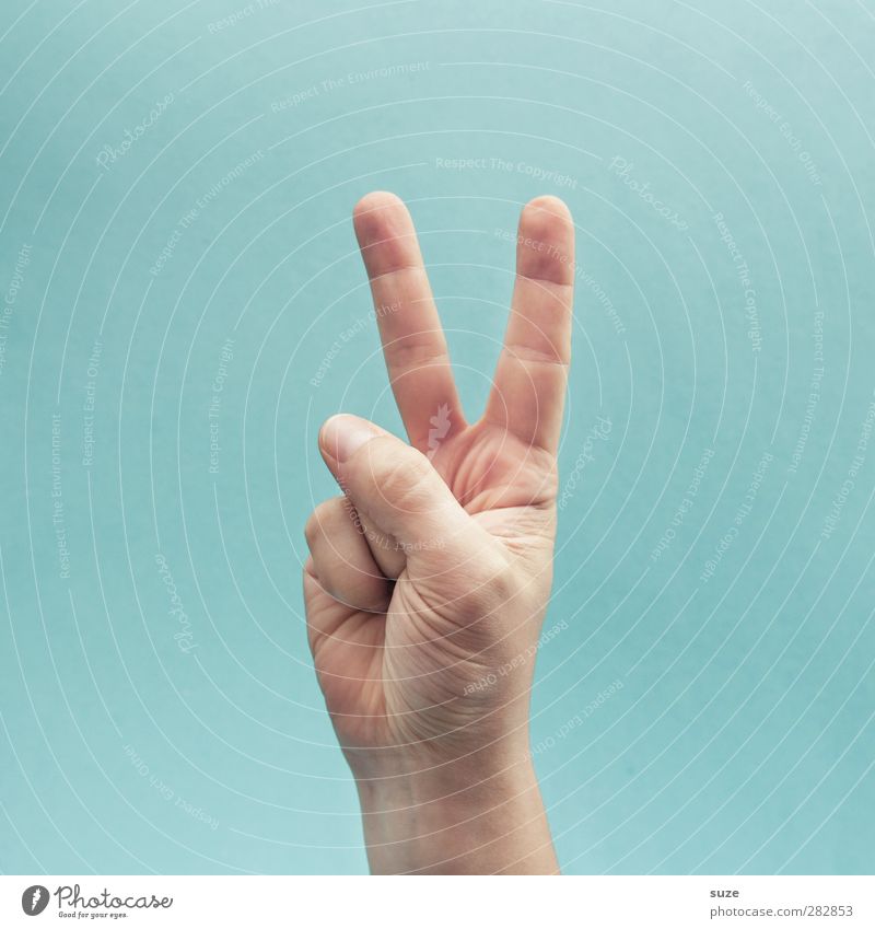 Hasenpfote Haut Arme Hand Finger Zeichen Kommunizieren Coolness einfach hell trendy Freiheit Frieden Zeigefinger hell-blau gestikulieren Europäer