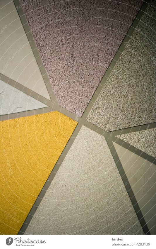 Geometrie + Wohndesign Innenarchitektur Mauer Wand Putzfassade ästhetisch einzigartig modern gelb grau violett weiß Design Symmetrie Teile u. Stücke Teilung