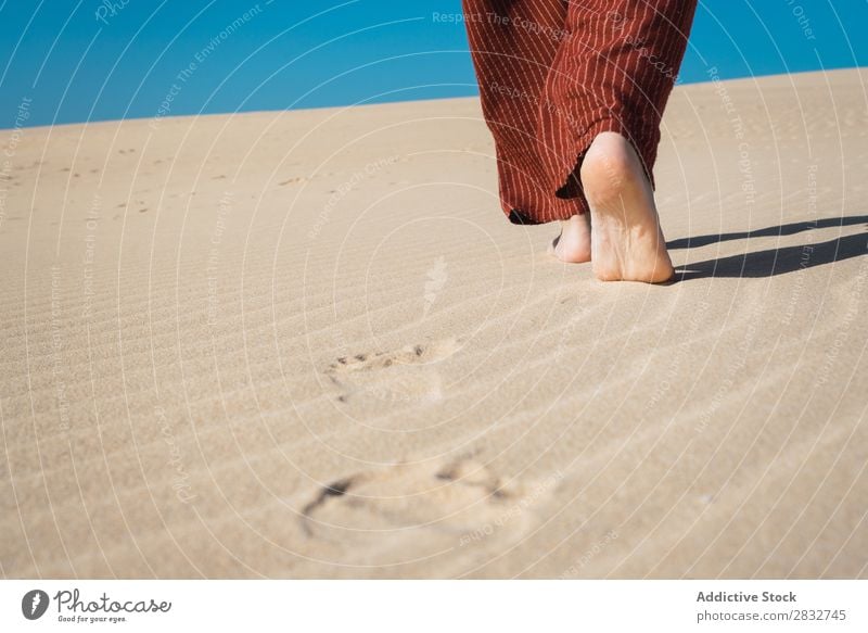Schneiden Sie männliche Füße auf welligem Sand ab. Mann Fuß Barfuß Ferien & Urlaub & Reisen Strand Natur Küste stehen Unbekümmertheit Konsistenz regenarm Riffel