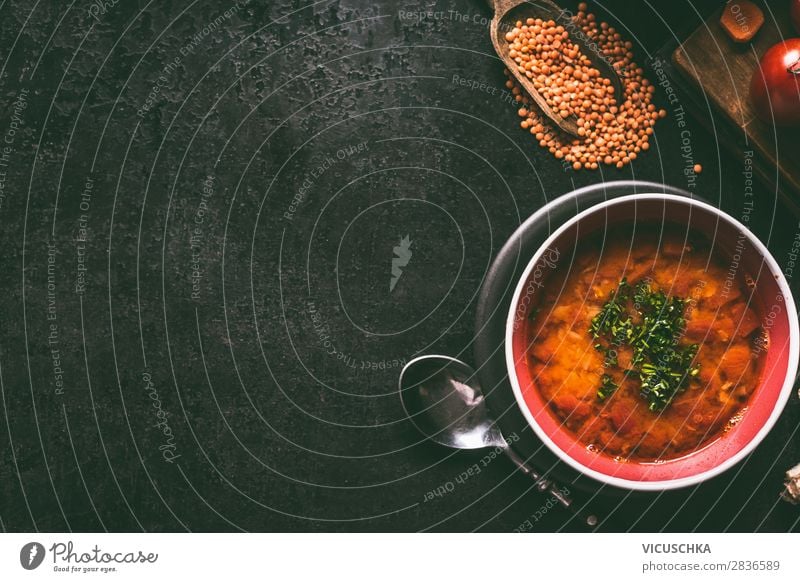 Rote Linsensuppe Lebensmittel Suppe Eintopf Ernährung Mittagessen Bioprodukte Vegetarische Ernährung Diät Geschirr Stil Gesunde Ernährung Häusliches Leben