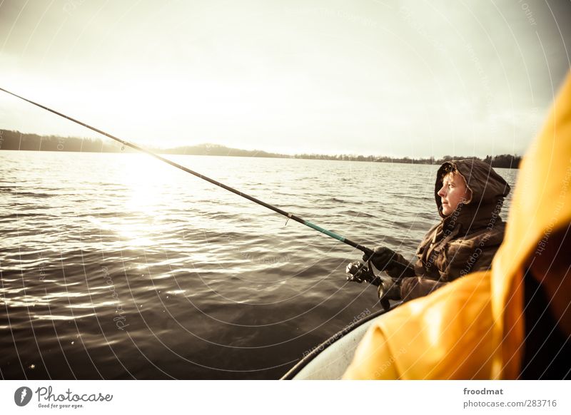 fishing for compliments Freizeit & Hobby Angeln Mensch maskulin Junger Mann Jugendliche Erwachsene Sonne Sonnenaufgang Sonnenuntergang Herbst Winter