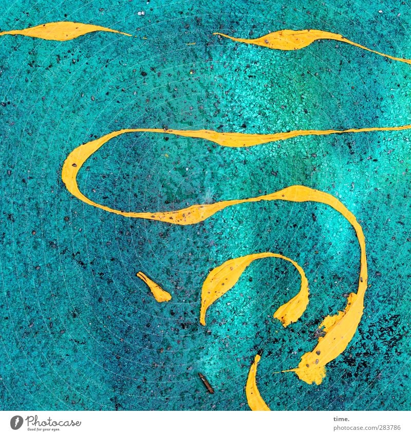 Holy Shit Kunst Kunstwerk Gemälde Dekoration & Verzierung Farbstoff Schnörkel Stein Zeichen Graffiti blau gelb Leben Überraschung Bewegung entdecken Idee