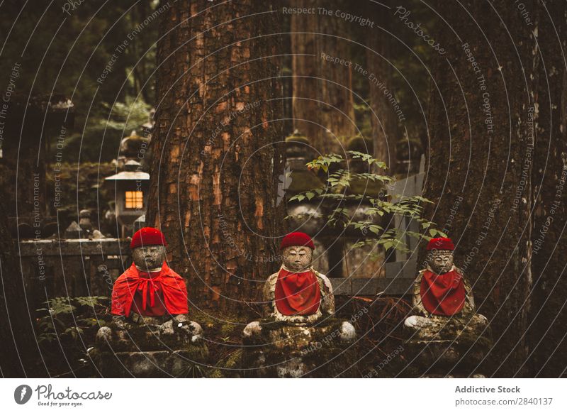 Drei asiatische traditionelle Statuen Figuren Religion & Glaube rot Wald Natur grün Aussicht Pflanze schön natürlich Jahreszeiten Tradition 3 frisch Umwelt