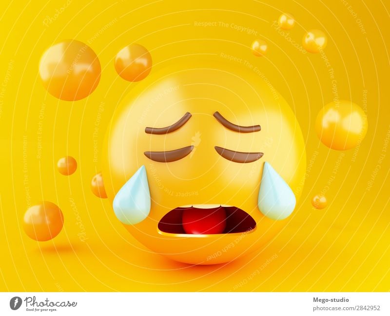 3d Emoji-Symbole Design Freude Glück Gesicht Freundschaft Mund glänzend Lächeln lachen Fröhlichkeit lustig niedlich gelb Gefühle Traurigkeit Avatar Ball Knöpfe