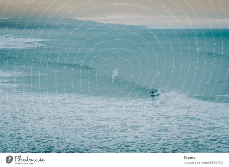 Eine Person beim Surfen auf einer Welle in Portugal Lifestyle Ferien & Urlaub & Reisen Abenteuer Sommer Sommerurlaub Strand Meer Wellen Sport Mensch 1 Atlantik