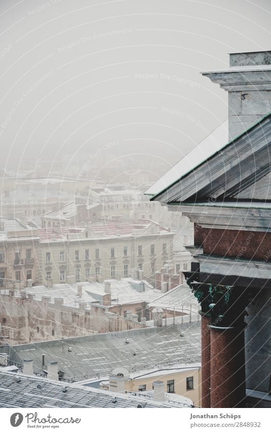 Schneebedeckte Dächer in St. Petersburg Stadt Hauptstadt Stadtzentrum ästhetisch Winter Winterstimmung massiv Architektur kalt Russland Nebel Nebelschleier