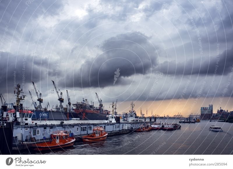 Hamburg Wirtschaft Güterverkehr & Logistik Umwelt Natur Wasser Wolken Gewitterwolken Sonnenaufgang Sonnenuntergang schlechtes Wetter Sturm Verkehr Schifffahrt