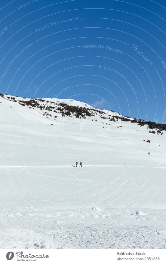 Menschen, die durch den Schnee gehen. Berge u. Gebirge Winter Schneeschuhe Natur Skigebiet weiß Wanderer Landschaft Abenteuer Mann Frau Sport wandern Himmel