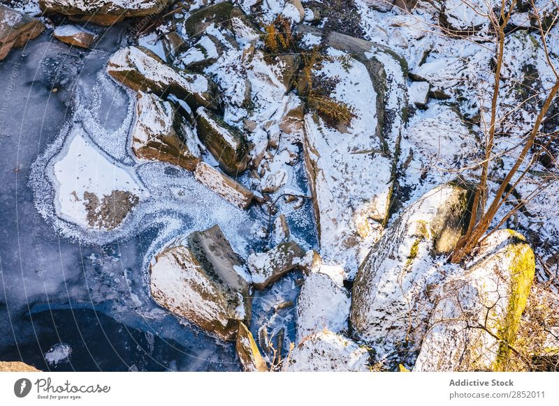 Schneebedeckte Felsen im Hintergrund Hintergrundbild weiß Natur Außenaufnahme Winter kalt Jahreszeiten Landschaft Stein Wetter Eis Frost gefroren Tapete Buhne