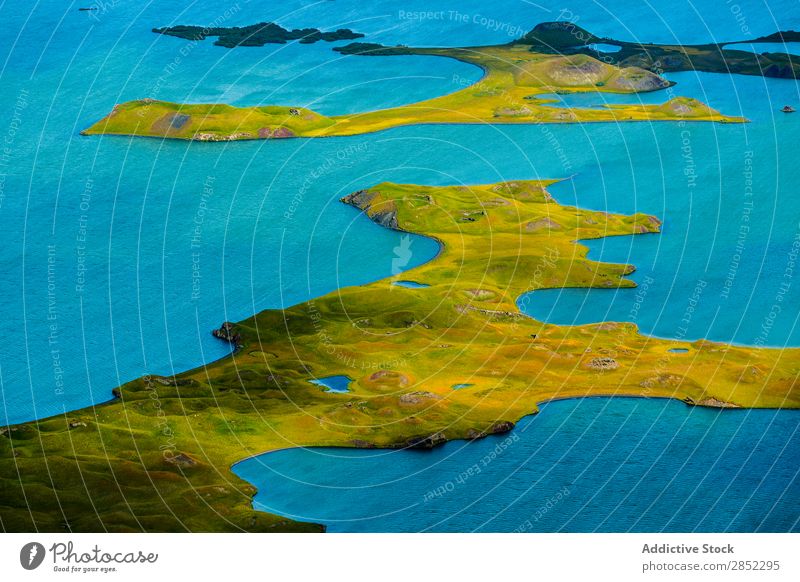 Luftaufnahmen vom Jokulsa River, Myvatn Umgebung, Island Wokulsa Geologie abgelegen Wasser Mývatn Fluggerät Aussicht abstrakt Feld Konsistenz Fotografie