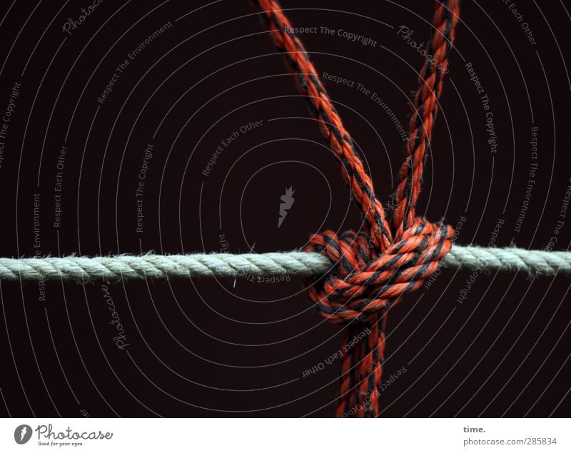 abgesichert Schifffahrt Binnenschifffahrt Seil Verpackung Knoten Knotenpunkt Kunststoff Netzwerk rot schwarz weiß Design Kraft Mittelpunkt nachhaltig Ordnung