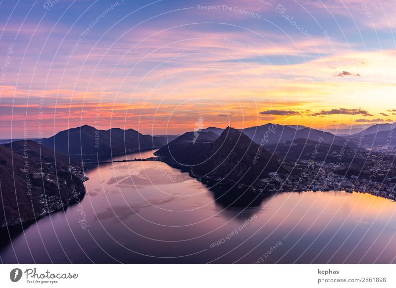 Sonnenuntergang über dem Lago di Lugano Ferien & Urlaub & Reisen Tourismus Freiheit Berge u. Gebirge Natur Sonnenaufgang Schönes Wetter Alpen Gipfel See