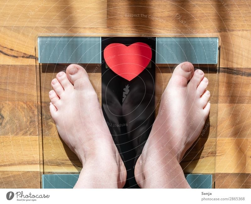 Nackte Frauenfüße auf einer Personenwaage Lifestyle Gesundheit Gesunde Ernährung Übergewicht Waage feminin Erwachsene Leben Fuß 1 Mensch 30-45 Jahre Diät stehen
