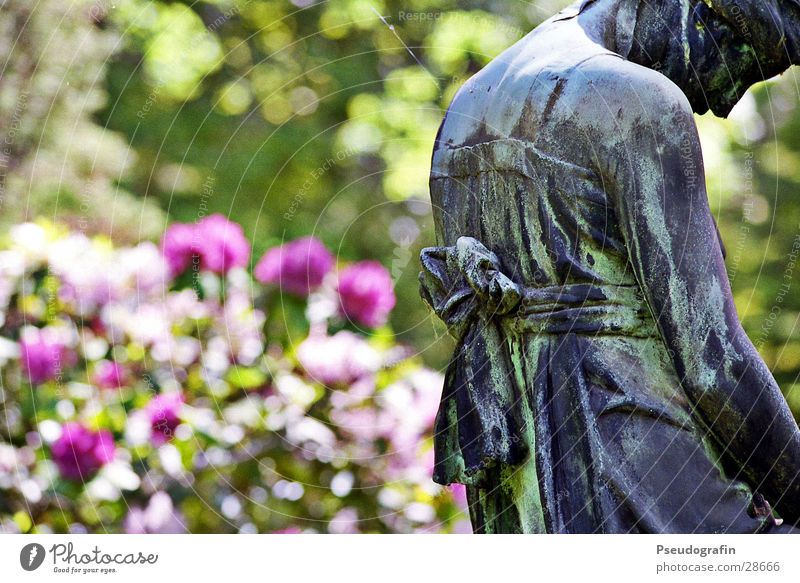 Trauernde Sommer Sträucher Park Schleife Stein historisch Tod Friedhof Statue Farbfoto mehrfarbig Außenaufnahme Menschenleer Tag Sonnenlicht
