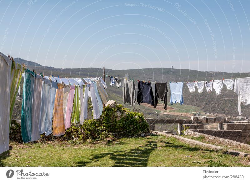 Großwäsche Garten Landschaft Mauer Wand Bekleidung Reinigen Sauberkeit Waschtag Wäsche waschen Textilien Kroatien grosswäsche Wäscheleine hygiene Gasse