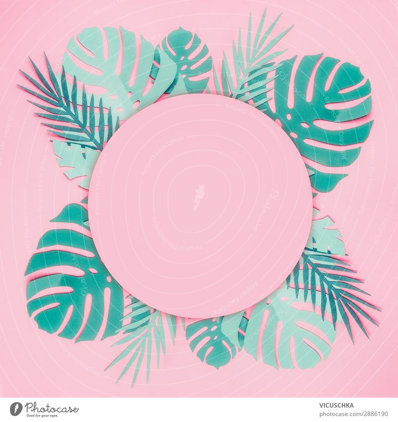 Runder Rahmen min tropischen Blättern kaufen Stil Design Sommer Natur Pflanze Blatt Oase Papier Dekoration & Verzierung trendy rosa Hintergrundbild Entwurf
