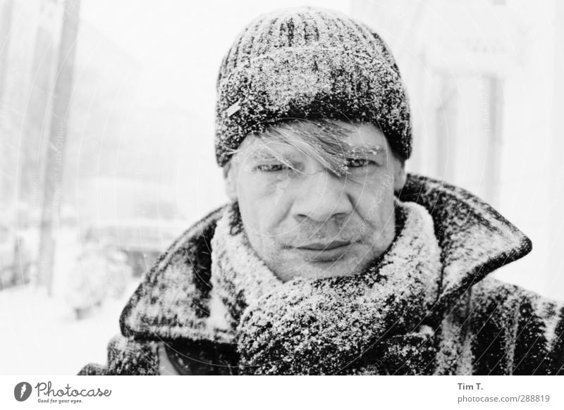 Ick Mensch maskulin Kopf 1 30-45 Jahre Erwachsene Winter Schnee Schneefall Warmherzigkeit "Tim," Mütze Schal Farbfoto Außenaufnahme Tag Porträt