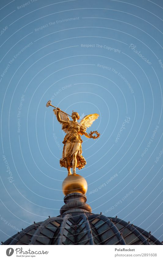#A# Das Goldene Weib Kunst ästhetisch Dresden Sachsen Deutschland gold Engel Engelstrompete Statue Flügel Farbfoto mehrfarbig Außenaufnahme Detailaufnahme