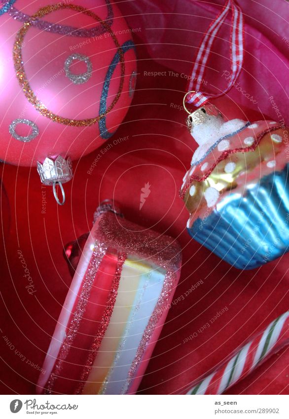 Süße Bescherung Freude Dekoration & Verzierung Feste & Feiern Weihnachten & Advent Kitsch Krimskrams Glas Metall Ornament Kugel Linie Streifen Essen glänzend