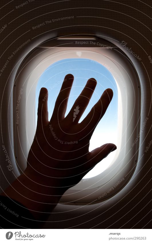 Fernweh Ferien & Urlaub & Reisen Tourismus Abenteuer Ferne Freiheit Hand Finger Fenster Verkehr Luftverkehr im Flugzeug Zeichen fliegen Gefühle Sehnsucht