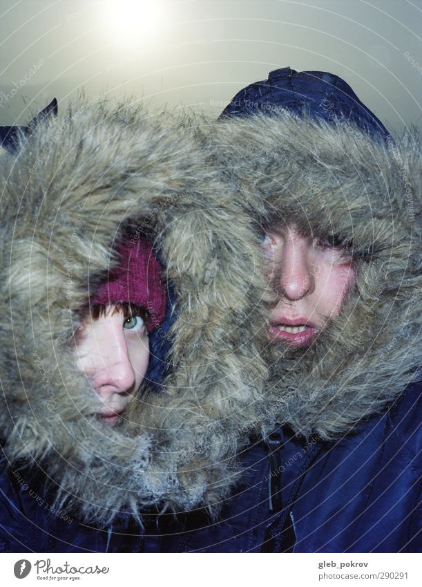 sibirische Zwillinge Winter Winterurlaub Junge Frau Jugendliche Junger Mann Familie & Verwandtschaft Paar Leben Kopf Gesicht 2 Mensch 18-30 Jahre Erwachsene