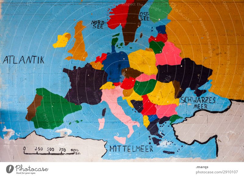 Buntes Europa Bildung Mauer Wand Landkarte mehrfarbig Politik & Staat Geografie Geografische Karten Kontinente Portugal Spanien Frankreich Deutschland