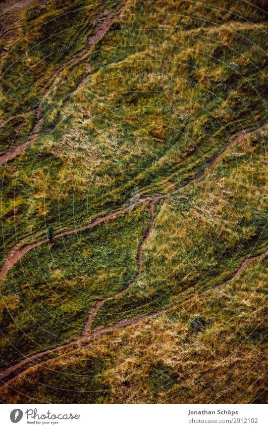 Vogelperspektive auf Wanderwege bei Edinburgh, Schottland wandern Natur Landschaft Wiese Wege & Pfade ästhetisch Großbritannien Miniatur Fußweg Arthur's Seat