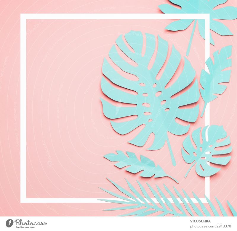 Türkis tropische Blätter Rahmen Stil Design exotisch Sommer Dekoration & Verzierung Natur Pflanze Blatt Mode trendy schön rosa türkis Surrealismus