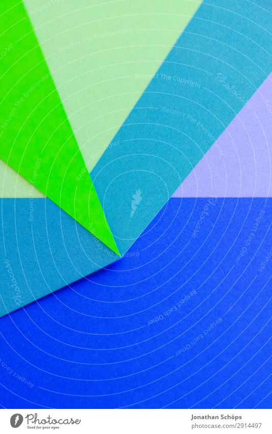 grafisches Hintergrundbild aus Buntpapier Basteln Papier einfach blau grün flach Geometrie graphisch Entwurf minimalistisch neongrün Karton Textfreiraum