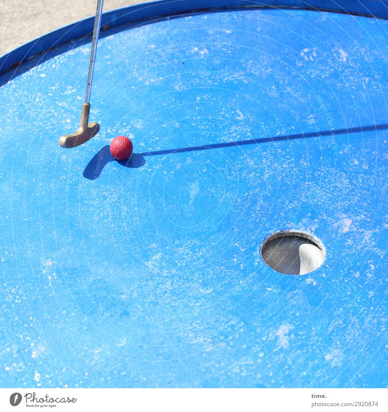 Angewandte Mathematik | Gedankenspiele Sport Ballsport Golf Minigolf Minigolfschläger Rennbahn Golfplatz Linie Kugel festhalten blau rot silber geduldig Leben