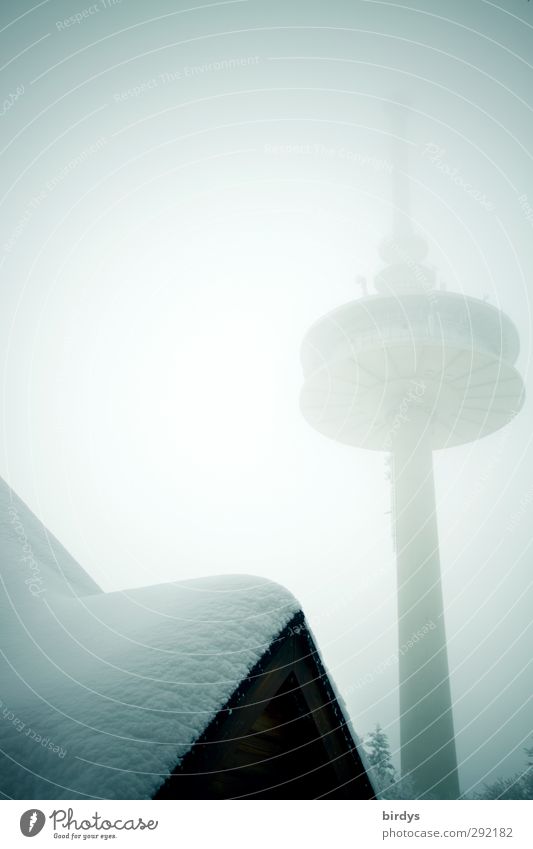 Hoherodskopfturm Fortschritt Zukunft Telekommunikation Informationstechnologie Winter Nebel Eis Frost Schnee Hütte Turm Bauwerk Dach außergewöhnlich gigantisch