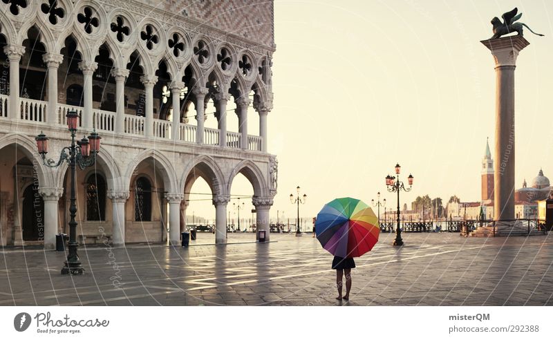 When I was happy. Kunst ästhetisch Regenschirm mehrfarbig Farbfleck Kreativität Idee regenbogenfarben Venedig Kunstwerk Laterne San Marco Basilica Platz