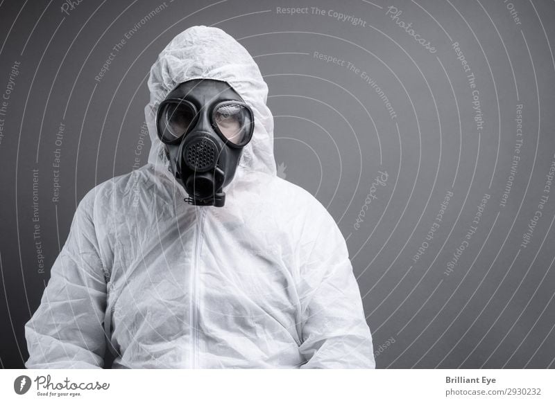 Smogschutz Labor Beruf Wissenschaften Mensch maskulin Mann Erwachsene 1 30-45 Jahre Umwelt Klimawandel Arbeitsbekleidung Anzug Arbeitsanzug Atemschutzmaske