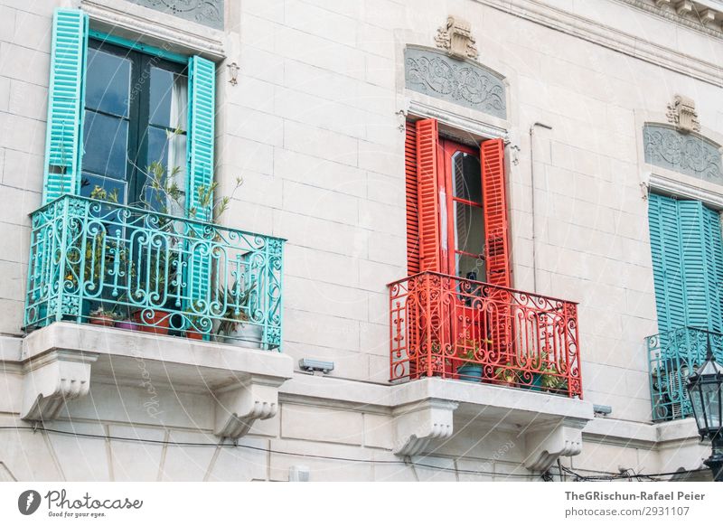 Farbenfroh Stadt rot türkis weiß Balkon La Boca mehrfarbig Kunst Haus Stadtteil Argentinien Buenos Aires Farbfoto Menschenleer Tag
