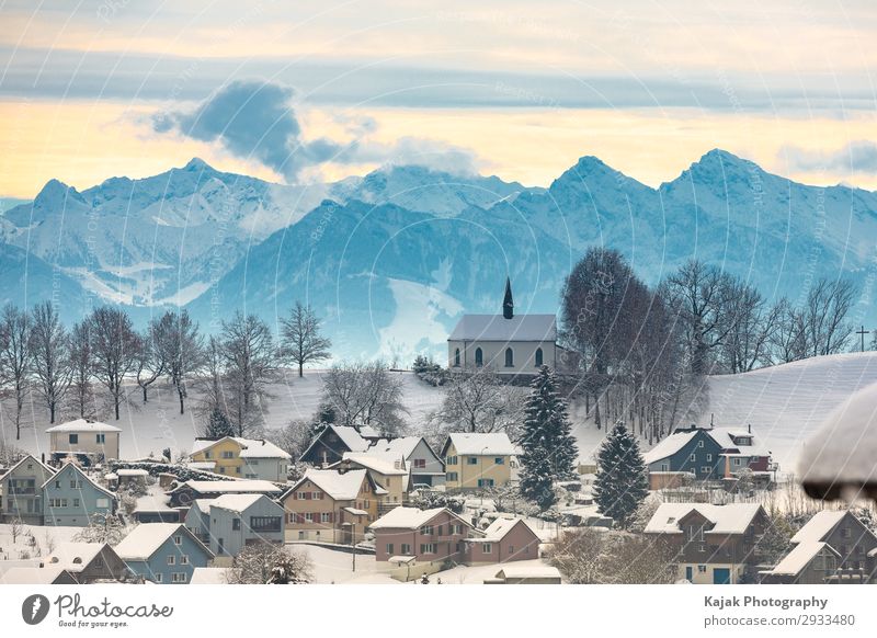 Schweiz im Winterschlaf Gesundheit Fitness wandern Umwelt Natur Landschaft Luft Himmel Horizont Klima Schönes Wetter Baum Hügel Alpen Gipfel