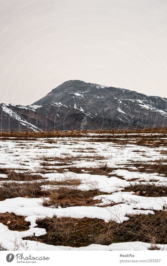 Letzter Schnee im Kaukasus Umwelt Natur Landschaft Winter schlechtes Wetter Eis Frost Gras Hügel Berge u. Gebirge Gipfel Armenien Menschenleer dunkel kalt wild