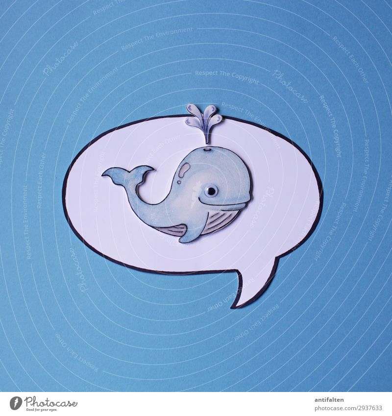 Kleine Gedankenstütze :-) Basteln Tier Wildtier Tiergesicht Wal 1 Zeichen Sprechblase beobachten Kommunizieren außergewöhnlich Fröhlichkeit niedlich rund blau