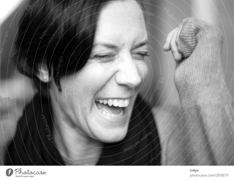 :-)) Frau Erwachsene Leben Gesicht 1 Mensch 30-45 Jahre lachen Fröhlichkeit lustig Gefühle Stimmung Freude Begeisterung Lebensfreude Gesichtsausdruck lautstark