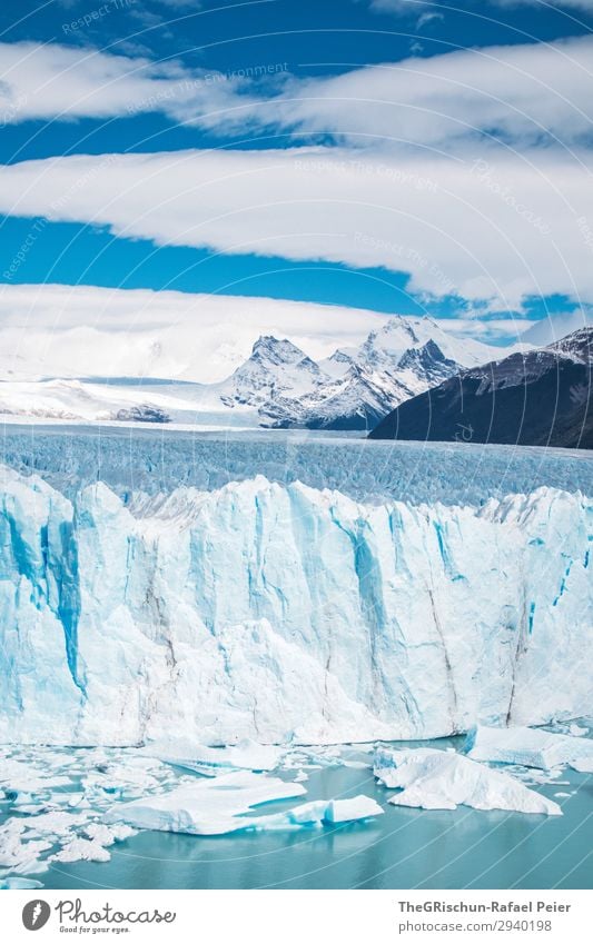 Perito Moreno Gletscher Natur Landschaft blau weiß eiswand Eisscholle Eisberg See Berge u. Gebirge Schnee Argentinien Reisefotografie geschätzt Tourismus