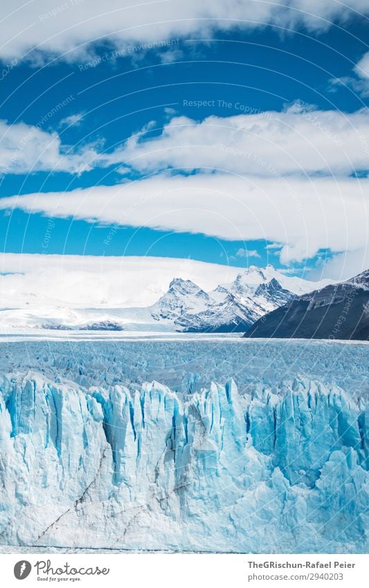 Perito Moreno Gletscher Umwelt Natur Landschaft blau weiß Schnee Eis Argentinien Patagonien Südamerika kalt schmelzen Wolken Berge u. Gebirge Riss Spitze